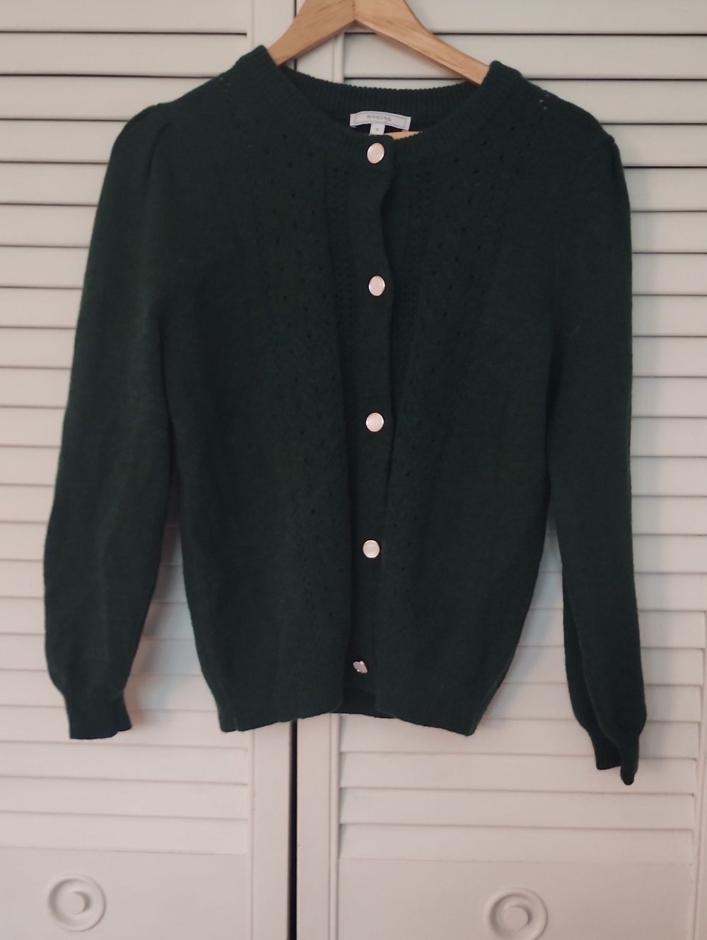 RIHOAS Dark Green Button-Up Crewneck Cardigan